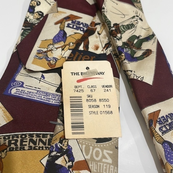 Vintage L’Atelier Skiing, Hockey, Outdoor Sports Tie—GORGEOUS!! New With Tags - Picture 6 of 9